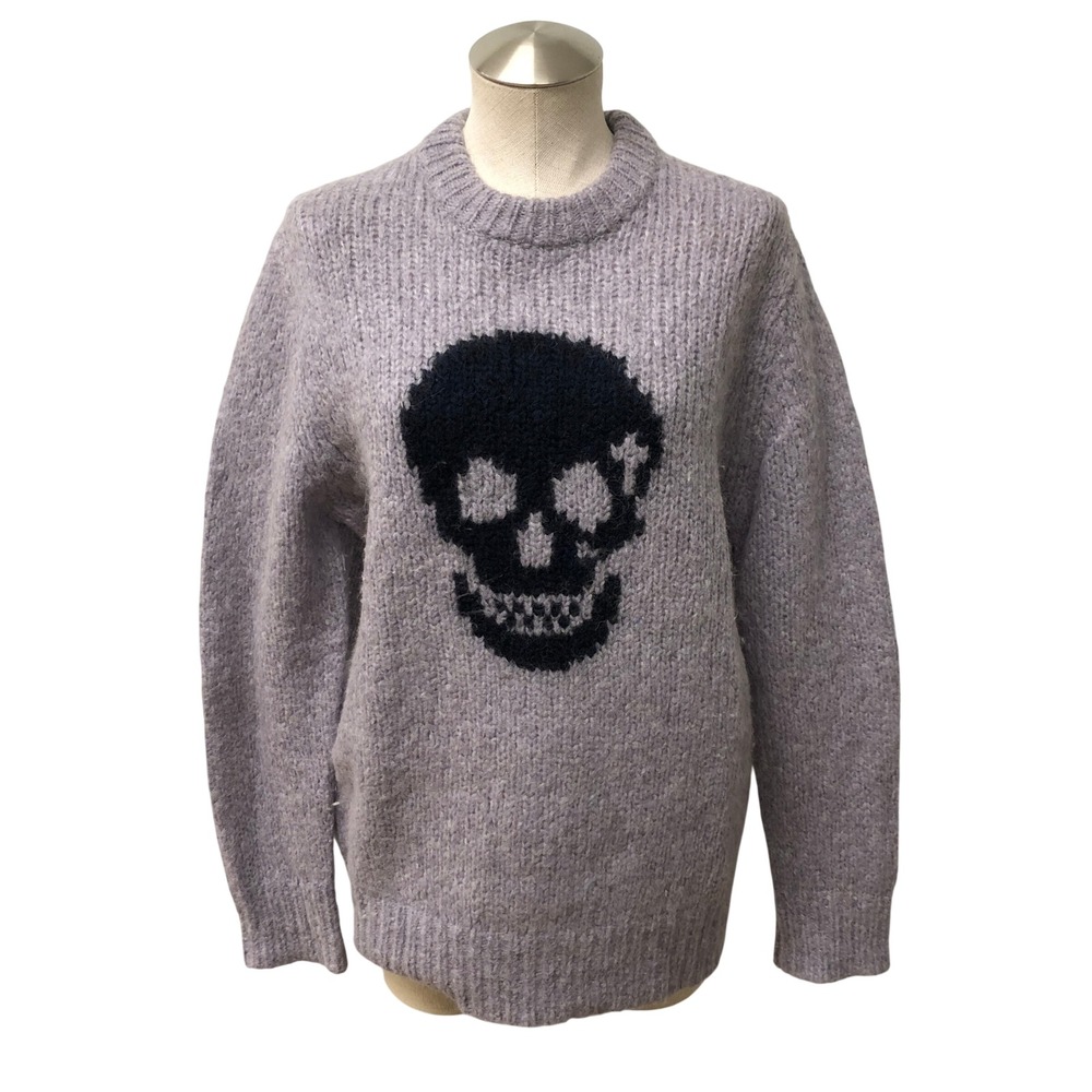 Skull Cashmere Sweater Womens Large Lavender Purple Intarsia Skull Grunge Goth